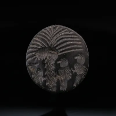 Bronze Signet Ring with Birds and Palm Tree