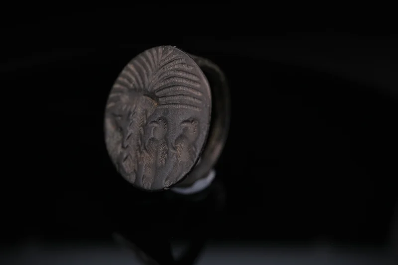 Bronze Signet Ring with Birds and Palm Tree - Image 2