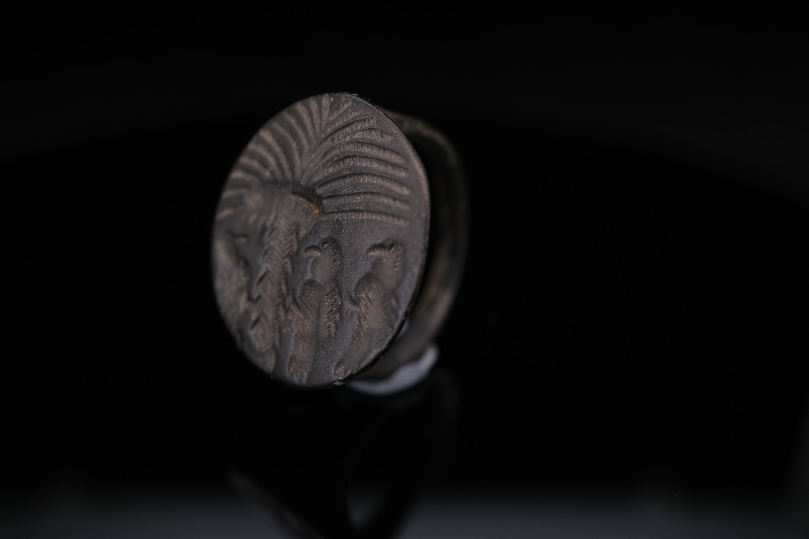 Bronze Signet Ring with Birds and Palm Tree - Image 2